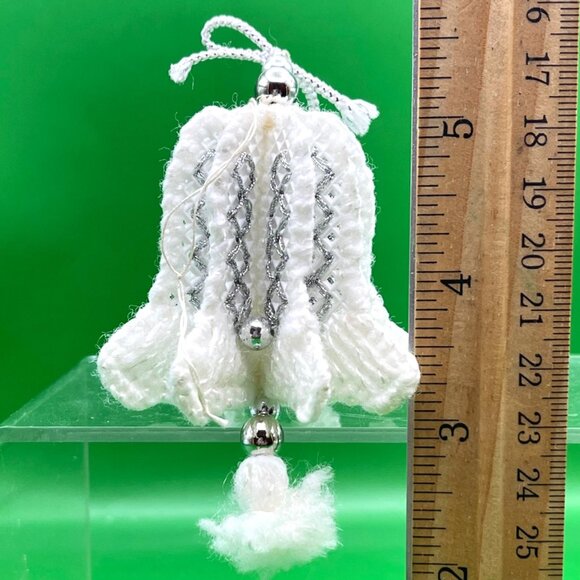 Set 3 Vintage Crochet Bell Ornaments Handmade White Silver 80s Christmas Décor - Picture 2 of 7